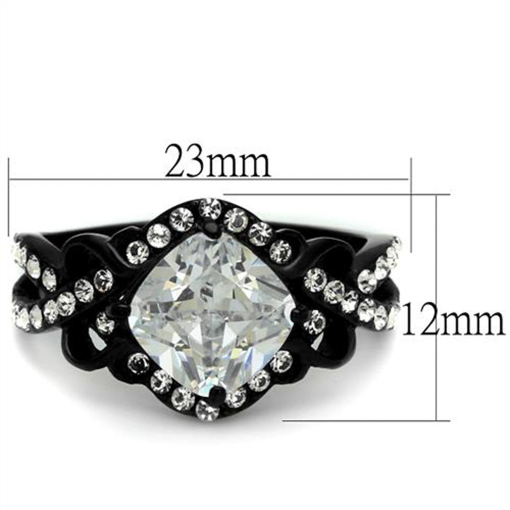 ARTK2288 Stainless Steel 2.28 Ct Cushion Cut CZ Black Engagement Ring Women's Size 5-10